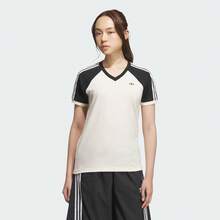Adidas Originals 女士V领短袖T恤针织圆领T恤 TKF0316 - 黑色 - 查看 1