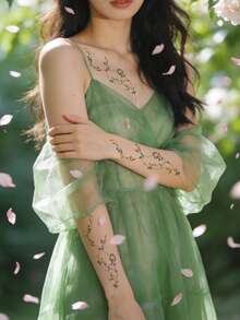 1 Sheet Leaf Vine Temporary Tattoo Stickers For Women, Waterproof Long-Lasting, Roses And Floral Designs, Spring&Summer Decoration Additions, Delicate And Exquisite, Suitable For Arms, Wrists, Insteps, Collarbones, Backs, Fake Tattoos - MultiWarna - View 8