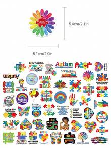 50pcs Autism Awareness Stickers Aesthetic Vibes For Journal, Phone Case, Tablet, Water Bottle, Desk, Helmet, Bike, Luggage, Waterproof Decals - Multicolor - View 2