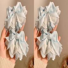 1pc/4pcs Ethereal Lace Bow Hair Clips, Lolita Side Bangs Clips, Sweet Ponytail Clips For Women - Lace Bow Hairpin - View 7