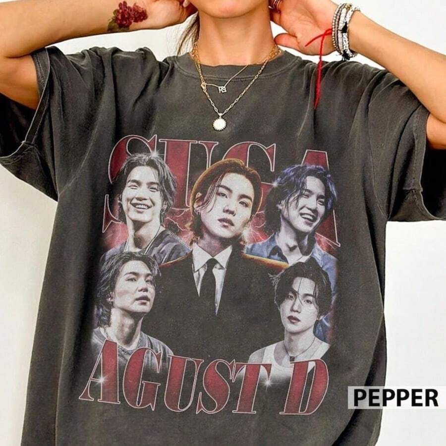 S Uga Agust D Comfort Color Shirt, S Uga B TS Vintage Washed Tee, Retro S Uga Bootleg Shirt, Gift For Fa - Black - View 1