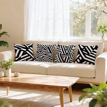 MEMNUN 4pcs Classic Black And White Striped Print Pillow Covers [No Pillow Insert], 17.7*17.7in(45*45cm)/19.69*19.69in(50*50cm)/15.75*15.75in(40*40cm), [Single-Sided Printing] Style Polyester Throw Pillow Covers For Sofa, Bed, Living Room, Bedroom, Car, Office, Hotel Decor, Perfect Gift For Family And Friends, Suitable For All Seasons - Multicolor - View 8