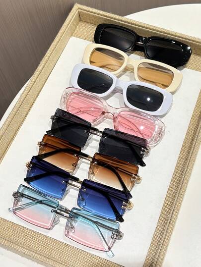 8 piezas Gafas de moda minimalista con diseños coloridos y lindos, adecuadas para todo tipo de rostros, ideales para festivales musicales, citas nocturnas y accesorios de fotografía callejera