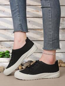 Van Skr Neue atmungsaktive, modische, leichte, weiche Sohle Mesh Laufschuhe für Frauen, retroversatile Sneaker, Slip-On Lässig Pendlerschuhe - Schwarz - Übersicht 4