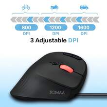 JOMAA 符合人体工学的 USB-A 有线轨迹球鼠标，6 个静音按键，1600DPI 可调有线光学鼠标，适用于 PC/笔记本电脑/台式机 - 黑色/红色轨迹球 - 查看 5