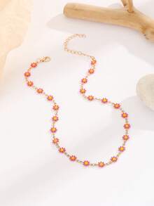 1pc Fashion Summer Drip Oil Flower Chain Necklace - Hot Pink - View 3