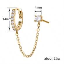 1件装女士单耳链式耳环 | 双孔链式耳环 | 女士立方氧化锆耳环 - 銀色 - 查看 4