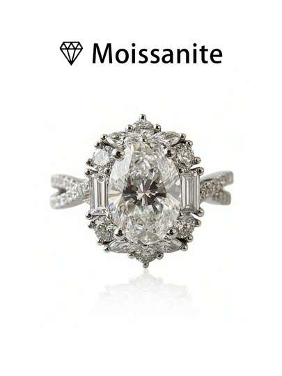 1pc Women's Wedding Ring, Sunflower Design Ring, 3.3g 925 Sterling Silver, 1.5 Carat Moissanite, Bohemian Palace Style, Luxury Engagement/Wedding/Anniversary/Valentine's Day Gift, Comes With Moissanite Certificate And Elegant Gift Box