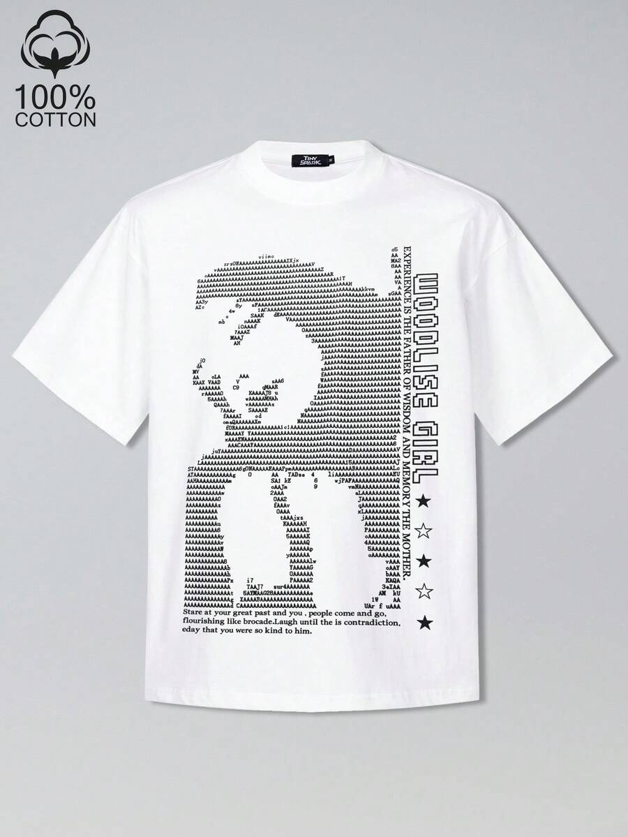 Tiny Spark Men's Fashionable Figure Print White Short Sleeve T-Shirt - White - View 1