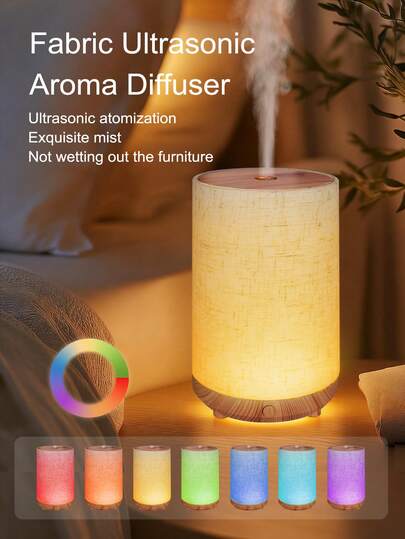 ellestfun 1个80毫升彩色香薰精油扩香器，织物和木纹外观，带香氛扩散器和加湿器功能，适用于卧室、家居、小空间