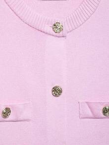 YROOE Women's Pink Metal Button Knit Short Sleeve Cardigan, Spring/Summer - Pink - View 6