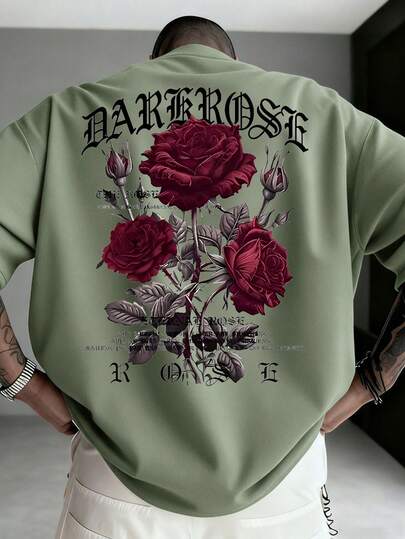  Zrgoth 男士休闲百搭玫瑰印花短袖T恤