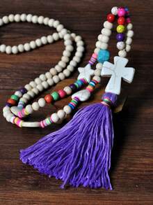Women's Wooden Bead Long Necklace, Suitable For Daily Wear - Multicolor - View 11
