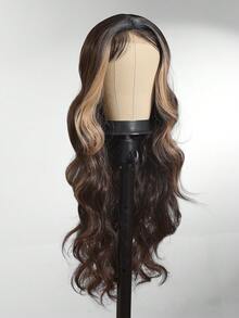 Long Gradient Brown Middle Part Wavy Wig For Women 13X4X1 T-Part Lace Wig Synthetic Lace Front Wig Heat Resistant Fiber Body Wave Glueless Wigs Natural Hairline Pre Plucked Daily Party Use Wigs 26 Inch Upgrade Your Look/Confidence Boost/Perfect Gift - Brown Ombre - View 5