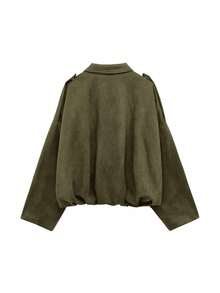 Seelio Spring/Autumn New Arrival Casual Versatile Suede-Like Green Jacket, Deer Skin Texture - Military Green F - View 10