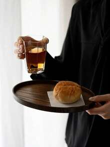 1 Khay gỗ hình elip chắc chắn dùng để đựng thức ăn, bánh mì, bữa sáng, món tráng miệng, cà phê, trà, đồ ăn nhẹ - Khay phục vụ tiệc, nhà bếp, quà Giáng sinh - Cà phê nâu - Xem 9