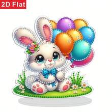 2D Flat Cute Rabbit, Easter Diamond Painting Desktop Decor, DIY Asymmetrical Shape Acrylic Diamond Embedded Decorative Craft Gift, 2D Flat - A - View 5