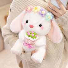 1只25厘米可爱毛绒兔子，戴着花环，手里拿着玫瑰花和复活节彩蛋，柔软可爱，是理想的生日礼物。 - 彩色 - 查看 8