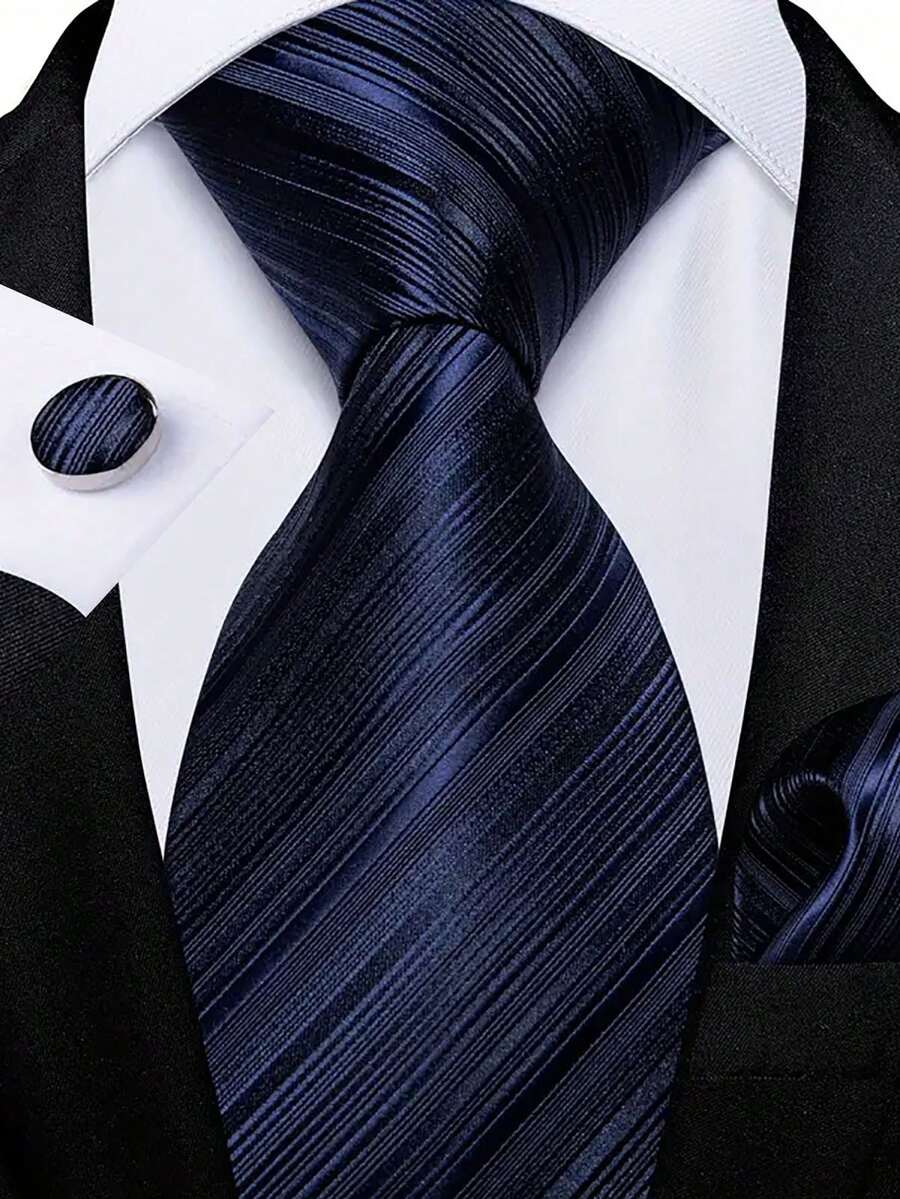 男士领带套装 经典时尚领带套装 含袖扣 商务派对 - 藏蓝色 - 查看 1