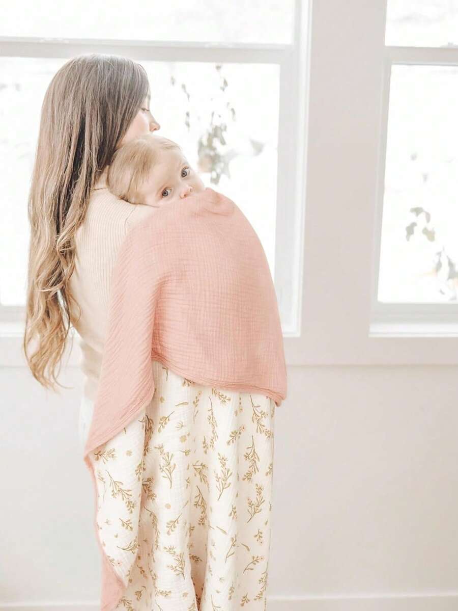 1 pieza Manta de algodón de doble capa con borde de ganchillo reversible, adecuada para bebés y adultos, bebés y niños pequeños - Multicolor - Ver 1