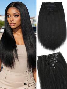 7 Pieces Kinky Straight Clip In Hair Extensions Black Hair Extensions Clip Ins For Yaki Straight Clip In Hair Extensions - Multicolor - View 9