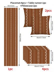 1/4/5/6/7pcs Minimalist Geometric Decor Set, Linen-Like Material, Suitable For Room, Dining Room, Fireplace, Placemats, Coasters, Home Decor - Brown - View 2