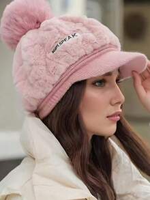 2024新款韩版宽松兔毛绒球渔夫帽，加厚保暖冬帽，百搭时尚 - 毛球帽 - 查看 3