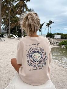 Tween Girls Casual Printed Round Neck Short Sleeve T-Shirt, Summer Top - Apricot - View 1