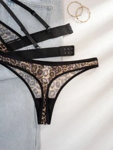 一套女士豹纹无钢圈三角杯舒适内衣套装 - 彩色 - 查看 6