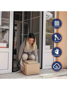 1 pièce Porte moustiquaire magnétique noire, 90 cm x 210 cm, robuste - Autoscellante, best-seller au printemps et en été, mains libres, anti-insectes, sécuritaire pour les animaux de compagnie et les enfants, installation avec bande magnétique, matériau en nylon durable, style bohème, lavage à la main uniquement, porte de séparation anti-insectes Maille en nylon durable - Rideau noir général - Voir 8