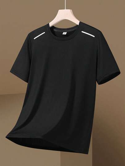 Women's Breathable Quick Dry Sports T-Shirt, Contrast Shoulder Stripe Detail For Gym & Running, Reflective Strip, Gym Shirt