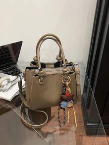 New Women's Bucket Bag With Unique Design, Featuring A Bear Charm, Solid Color, Perfect For Everyday Wear And Shopping, Versatile Shoulder Bag. - Khaki - View 5