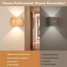 Creative LED Motion Sensor Wall Light, USB Rechargeable Wireless Battery Powered LED Night Light, Suitable For Corridor/Bedroom/Bathroom, Bedside Table, Desk, Wardrobe, Home Decor, Living Room - 多色 - 查看 6