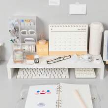 1pc Computer Monitor Riser Stand, DIY Desktop Keyboard Storage Organizer Shelf, Desk Accessory Set Office Desk Accessories Desk Accessories Office Supplies Office Decor Office Desk Accessories Desk Accessories Pen Holder Office Accessories - Rectangle - View 7