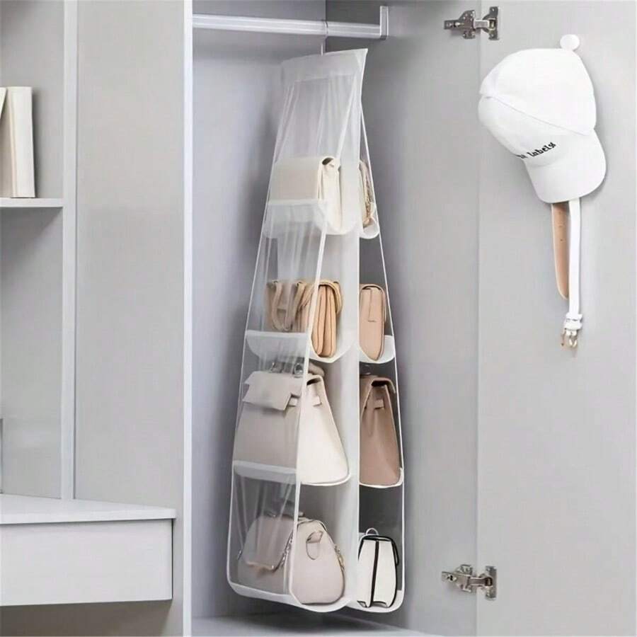 Hanging Double-Sided Bag Storage Organizer, Transparent Dust-Proof Closet Hanging Bag, Multi-Layer Handbag Storage Rack Space-Saving - Black - View 1