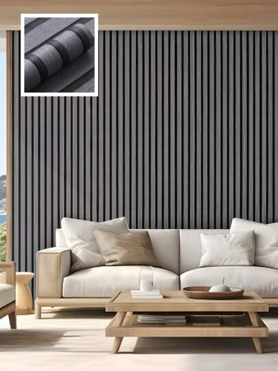 1 Roll Of Dark Gray Vertical Grain Wood Grain Waterproof Self-Adhesive Wallpaper, Modern Industrial Style Living Room Bathroom Renovation Decorative Wallpaper, Pvc Wallpaper Thick, Durable, Easy To Install, And Detachable 17.7inx39.3/118.1/196.8in Wood Grain Self-Adhesive Wallpaper