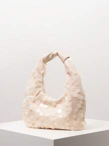 Bolso de hombro con lentejuelas, cartera elegante de dama, decoraciones para fiestas, suministros para bodas, regalo para mujeres (patrón aleatorio) - Beis - Ver 2