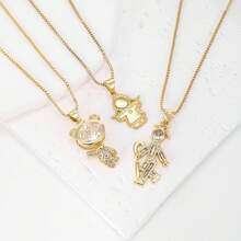 1pc 18k Gold Plated Copper Cubic Zirconia Pendant Necklace, Minimalist Luxury Jewelry Gift For Women - Gold - View 2