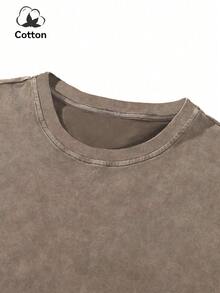 男士大码休闲极光星和英文字母印花 Y2K 暗黑风格圆领水洗短袖T恤，日常穿着 - 駝色 - 查看 5