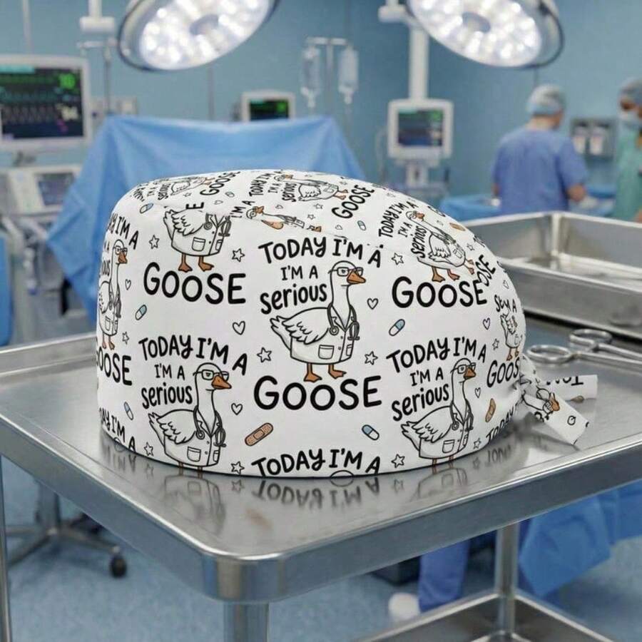 Serious Goose Scrub Cap: Funny Nurse Euro Hat, White Cotton Tie Back, Vet Gift.The Perfect Gift Choice For Valentine's Day, Birthdays, Anniversaries, Or For Your Boyfriend, Girlfriend, Family, Or Best Friend., Fashionable Wear, And Hair Protection.The Perfect Gift Choice For Valentine's Day, Birthdays, Anniversaries, Or For Your Boyfriend, Girlfriend, Family, Or Best Friend. - 預設 - 查看 1