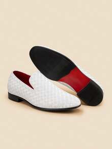 Men's Dress Loafers Velvet Tuxedo Slip-On Shoes Wedding Party Red Bottom For Male - trắng - Xem 6