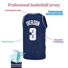 MEAN MACHINE Iverson Basketball Jersey No.3, Embroidered Letter Retro Classic Sports Tank Top, Fan Gift - Navy Blue - View 3