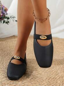 Women's Elegant Flat Slip-On Shoes, Comfortable Soft Sole, Plus Size, Spring/Summer - Black - View 3