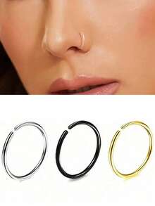 3件套女士小圆鼻环，18K金鼻环耳环，朋克风假鼻环，适合鼻尖、耳软骨、耳垂佩戴，轻盈低敏银耳环，适合单耳佩戴，可戴于耳软骨、耳垂，母亲节礼物 - 彩色 - 查看 1