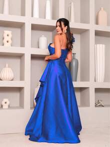 Long Dress With Flower For Graduation, Party, Wedding, Evening. - Royal Blue - View 3