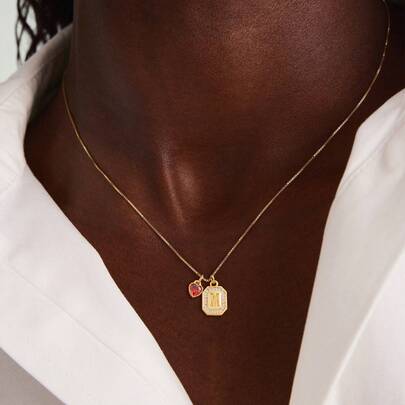 1pc New Fashion Block Initial Heart Pendant Golden Box Chain Necklace For Women