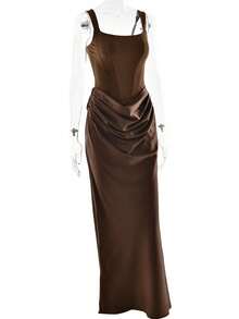 2026 New Arrival Women's Hot-Selling Dress - Sexy Fashion Ruched Waist Sleeveless Cami Bodycon Essential - 咖啡棕 - 查看 6