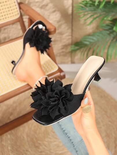Fashionable Strappy Open Toe High Heel Sandals, Fabric Floral Design, Versatile Party/Summer Wear For Women