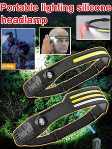 1pc Rechargeable COB Headlamp, Type-C Interface, Wide-Angle Sensor, Waterproof Hands-Free Operation, Multiple Modes, Suitable For Camping, Running, Cycling And Fishing - Black - View 1
