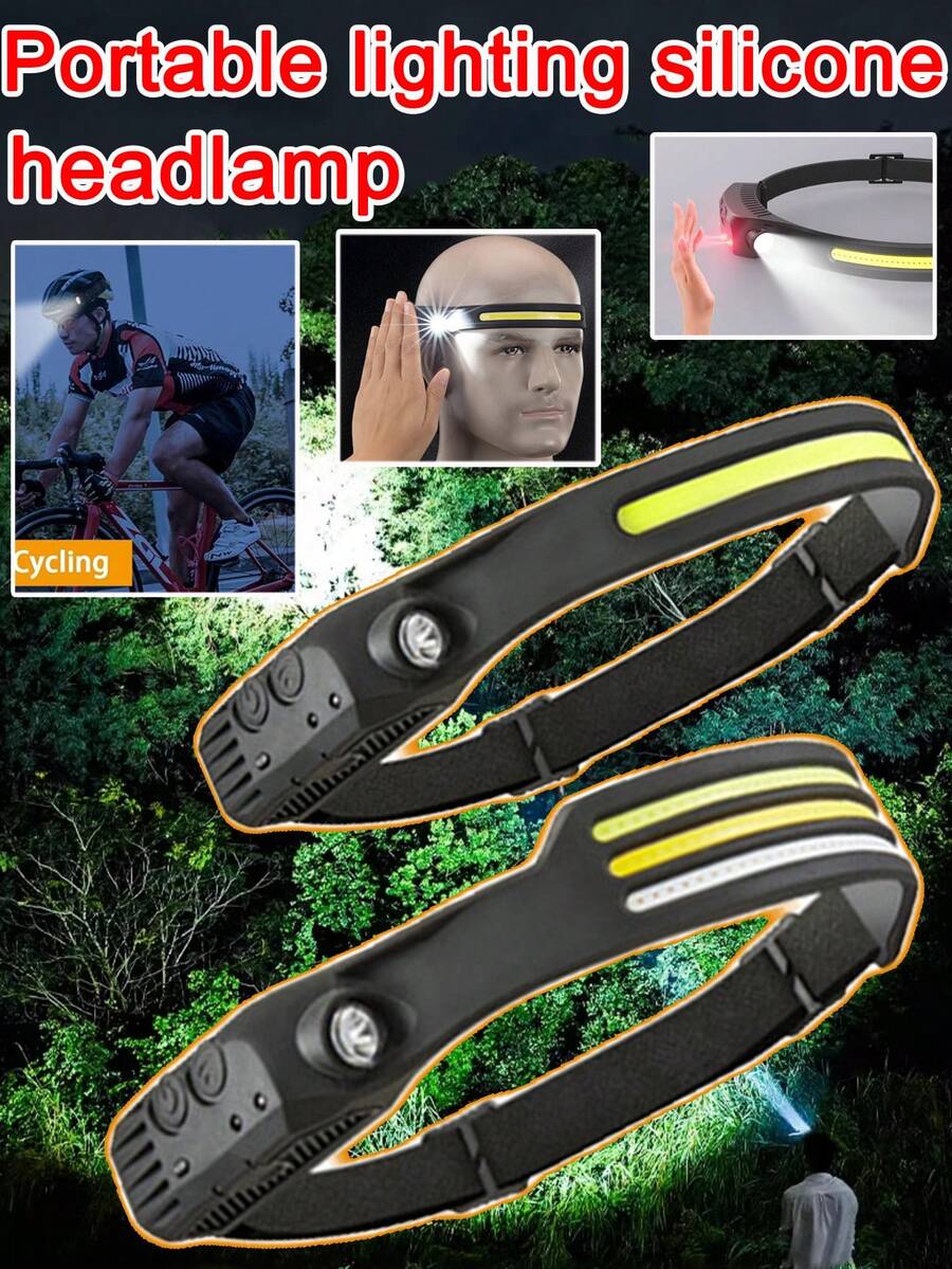 1pc Rechargeable COB Headlamp, Type-C Interface, Wide-Angle Sensor, Waterproof Hands-Free Operation, Multiple Modes, Suitable For Camping, Running, Cycling And Fishing - Black - View 1